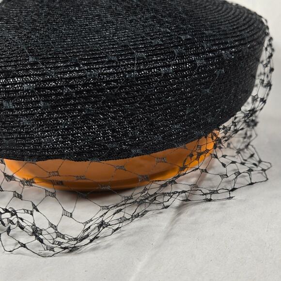 Valerie Modes 1950s Black Pillbox Hat with Veil Vintage Fascinator - Picture 3 of 12